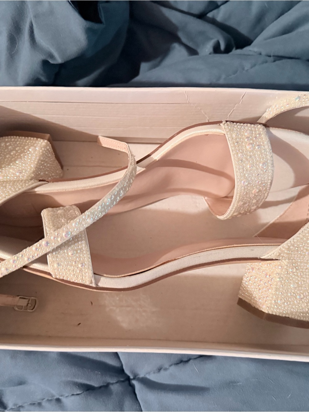 David's Bridal Ivory Crystal Block Heel Sandals